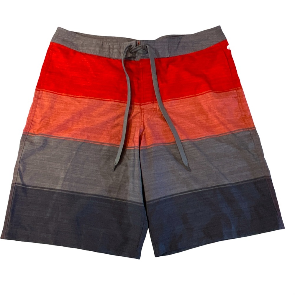O’RAGEOUS Gray & Red Striped Board Shorts